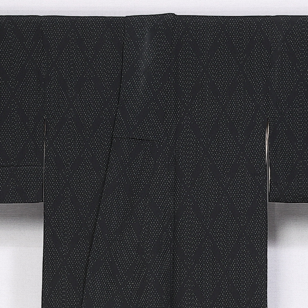 紬 身丈152.5cm 裄丈66.5cm S 正絹 Aランク 袷 広衿 菱柄 1216-10466