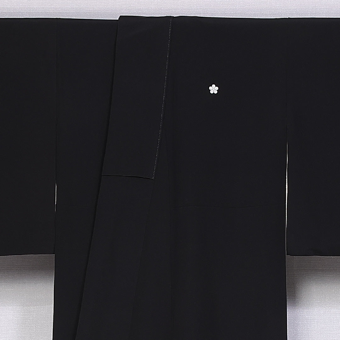 黒留袖 五つ紋 梅鉢 身丈162cm 裄丈65cm Sランク 正絹 袷 比翼 広衿 L 鶯 梅 フォーマル 黒系 1211-F0340