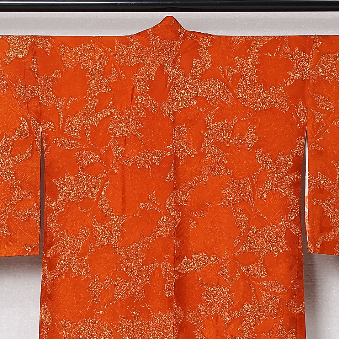 羽織 袷 身丈83cm 裄丈65cm 正絹 Sランク カジュアル Mサイズ 紐あり 植物柄 朱系 RP 1232-12867