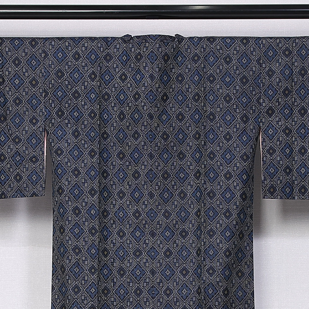 道行コート (大島紬) 袷 身丈83cm 裄丈62cm 正絹 Sランク インフォーマル Sサイズ ポケットあり 菱 グレー系 RP 1237-10771