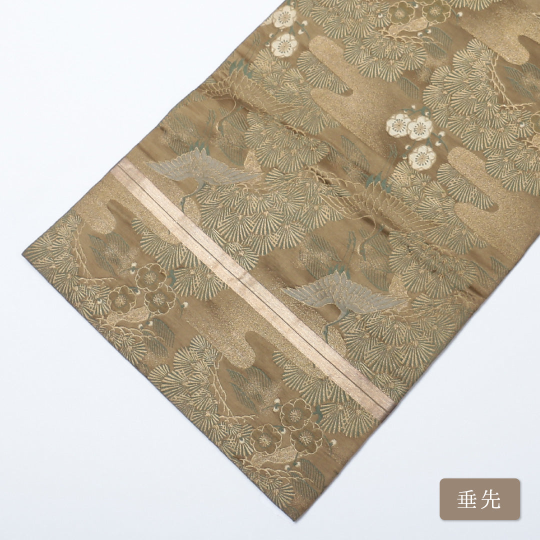 アンティーク 丸帯 帯丈396cm 全通 鶴 フォーマル 金系 正絹 Aランク 1223-00627