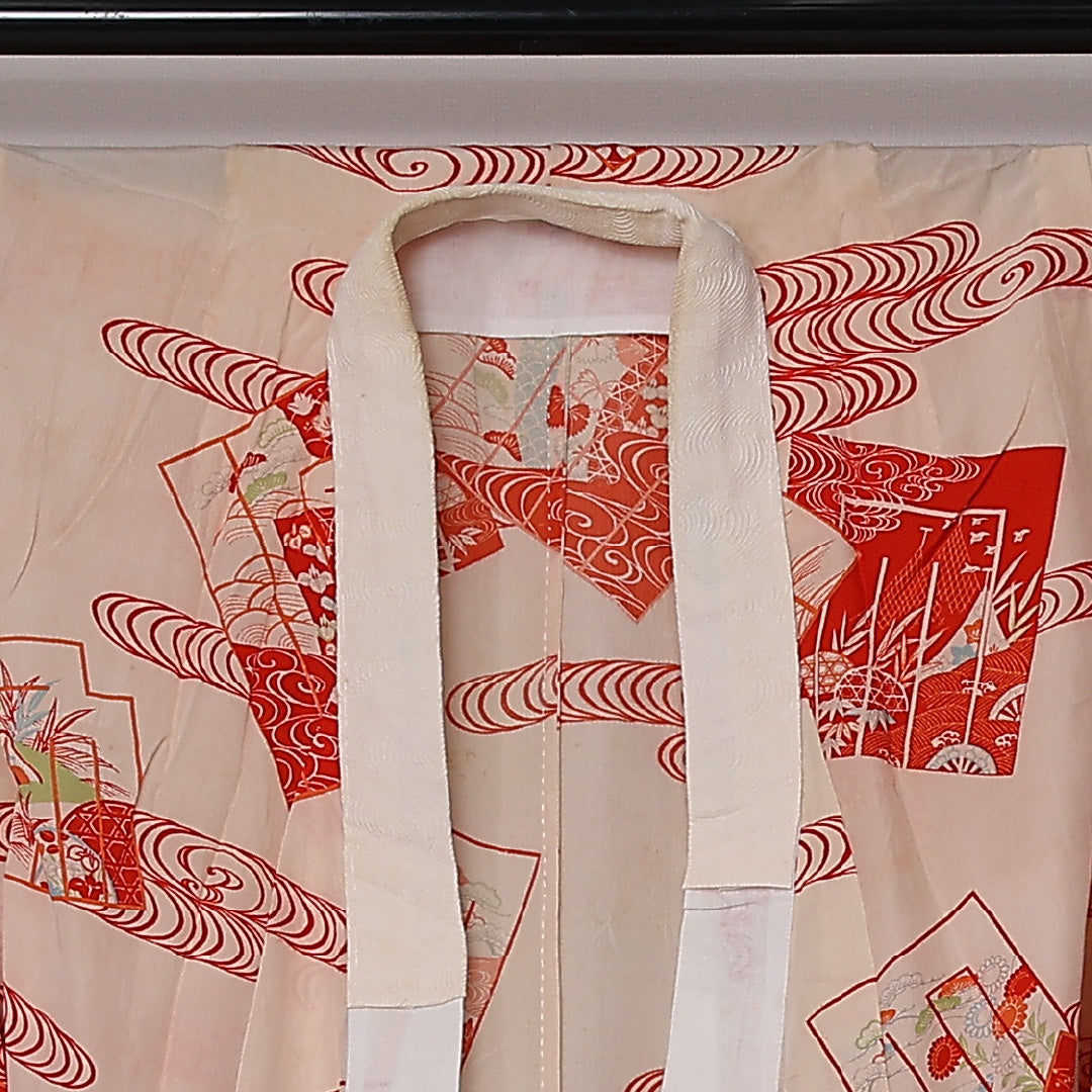 アンティーク 長襦袢 単衣 身丈120cm 裄丈58cm 正絹 Aランク Sサイズ 吉祥文様 赤系 M4 1239-12628