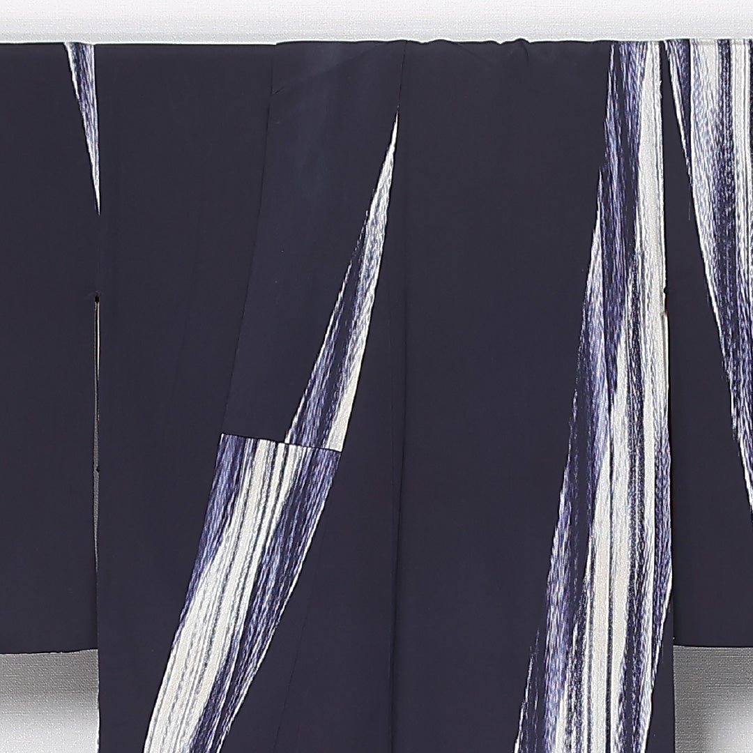アンティーク お召 袷 身丈149cm 裄丈64cm 正絹 Bランク 広衿 XSサイズ 創作柄 紫系 M4 1222-11902