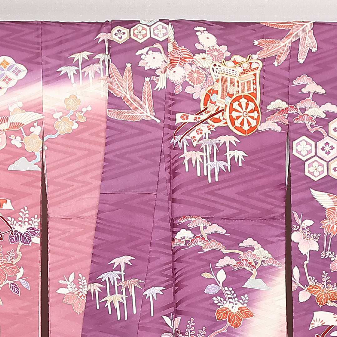 振袖 身丈173cm 裄丈69.5cm Sランク 正絹 袷 広衿 2XL 金駒刺繍 御所車 フォーマル 紫系 1213-F0516