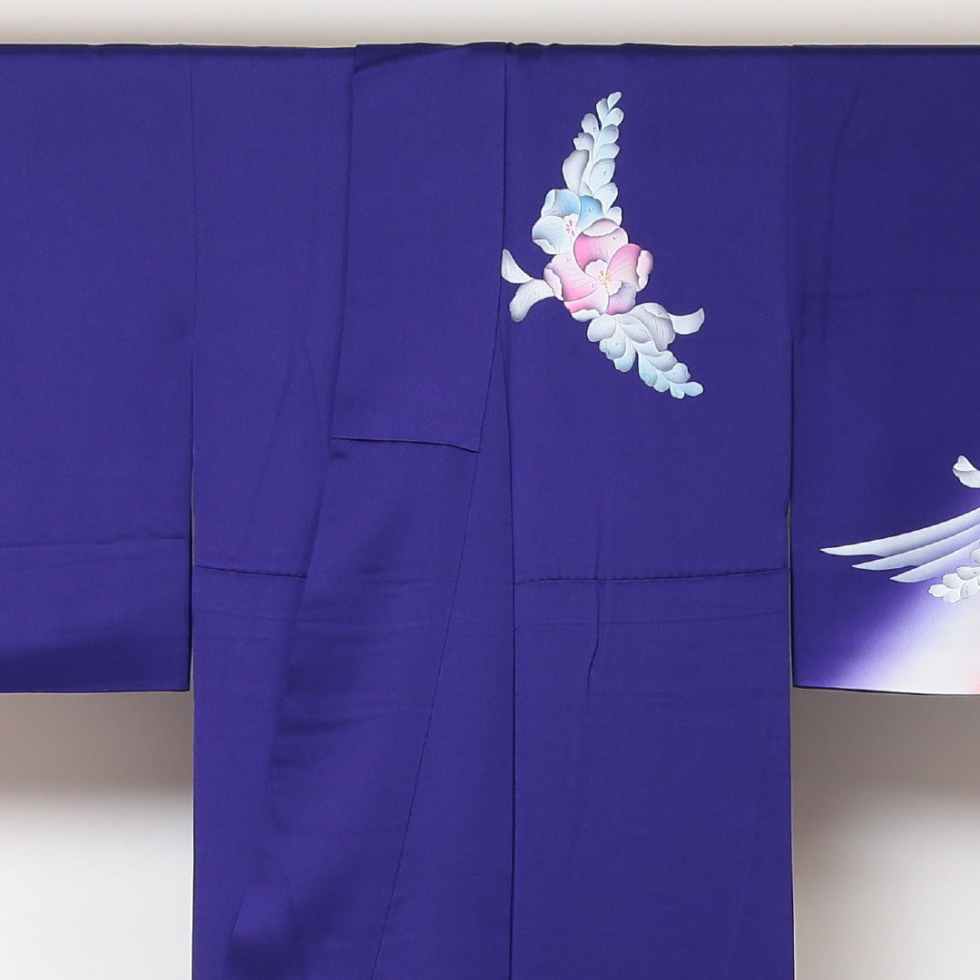 訪問着 袷 身丈160cm 裄丈64cm 正絹 Sランク セミフォーマル 広衿 Lサイズ 花柄 紫系 PO 1217-04377