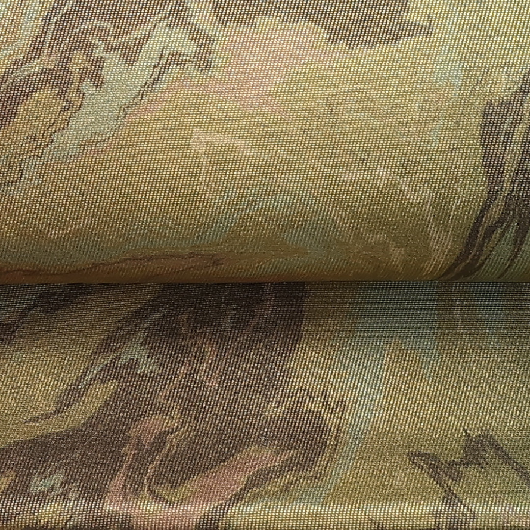 袋帯 帯丈452cm 六通 墨流し 引箔 カジュアル 金系 正絹 Sランク 1223-00948