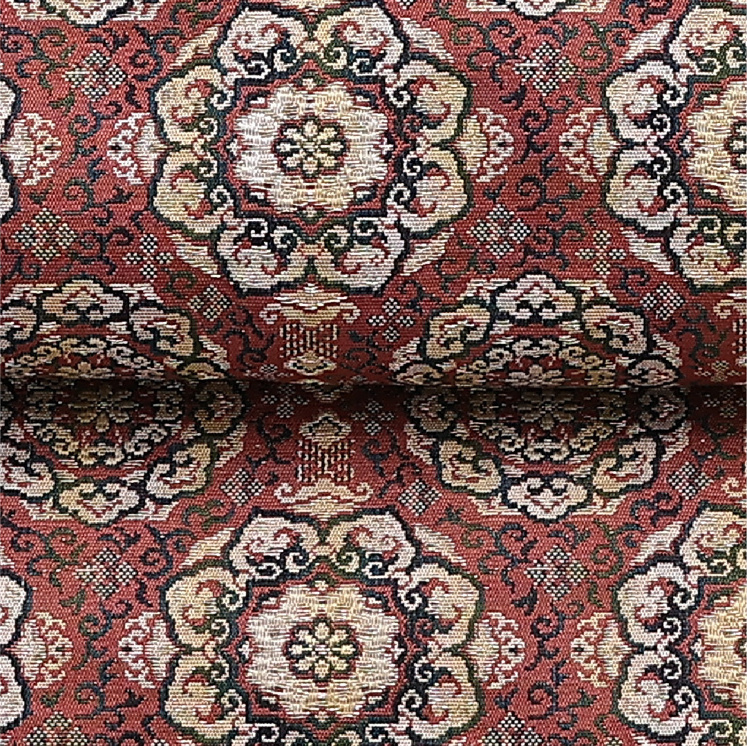 名古屋帯 帯丈332cm 全通 開き仕立て Sランク カジュアル アラベスク 金銀糸 正絹 茶系 1224-01306