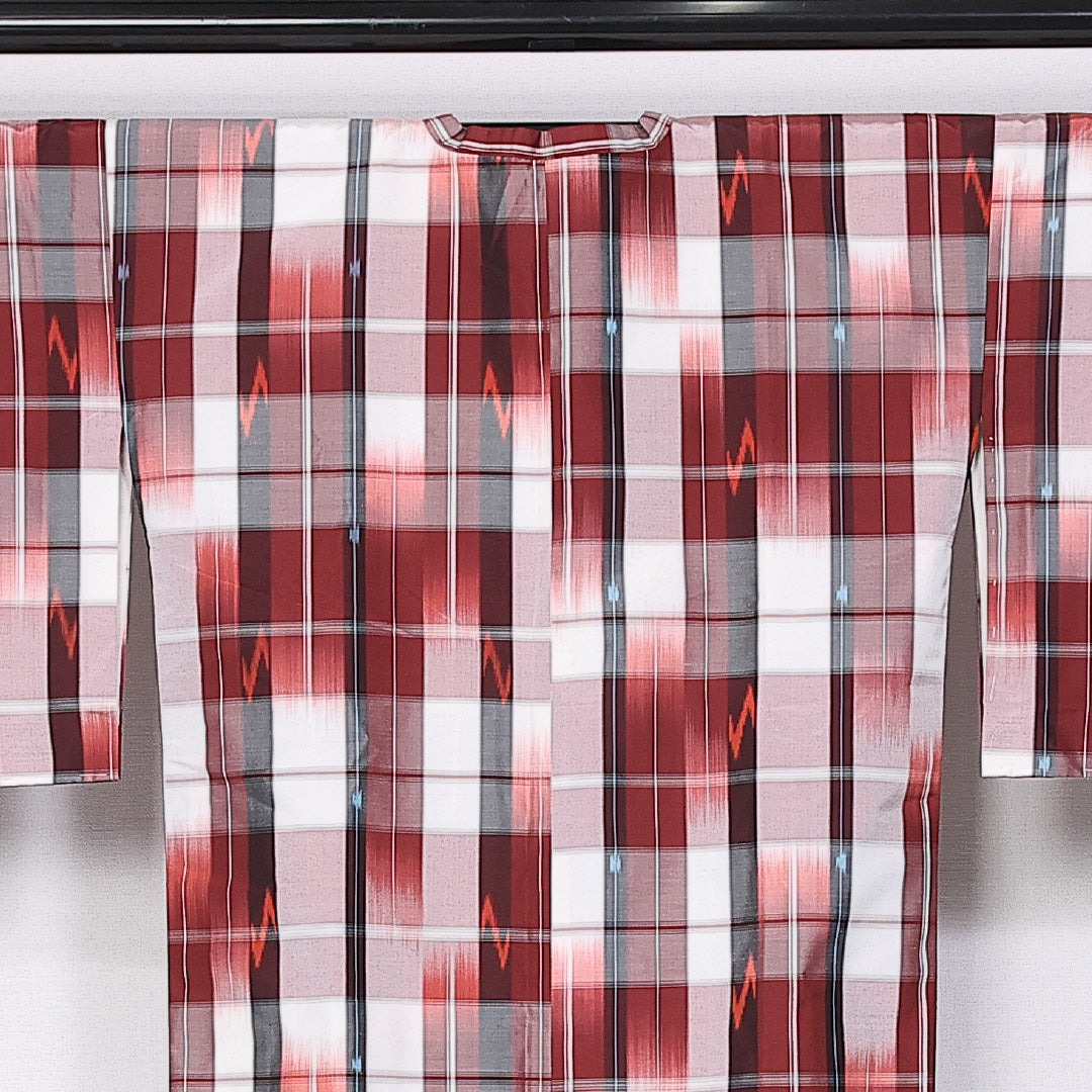 道行コート 身丈88cm 裄丈67cm M 正絹 Sランク 袷 紬 ポケットあり 格子 絣 1263-10799