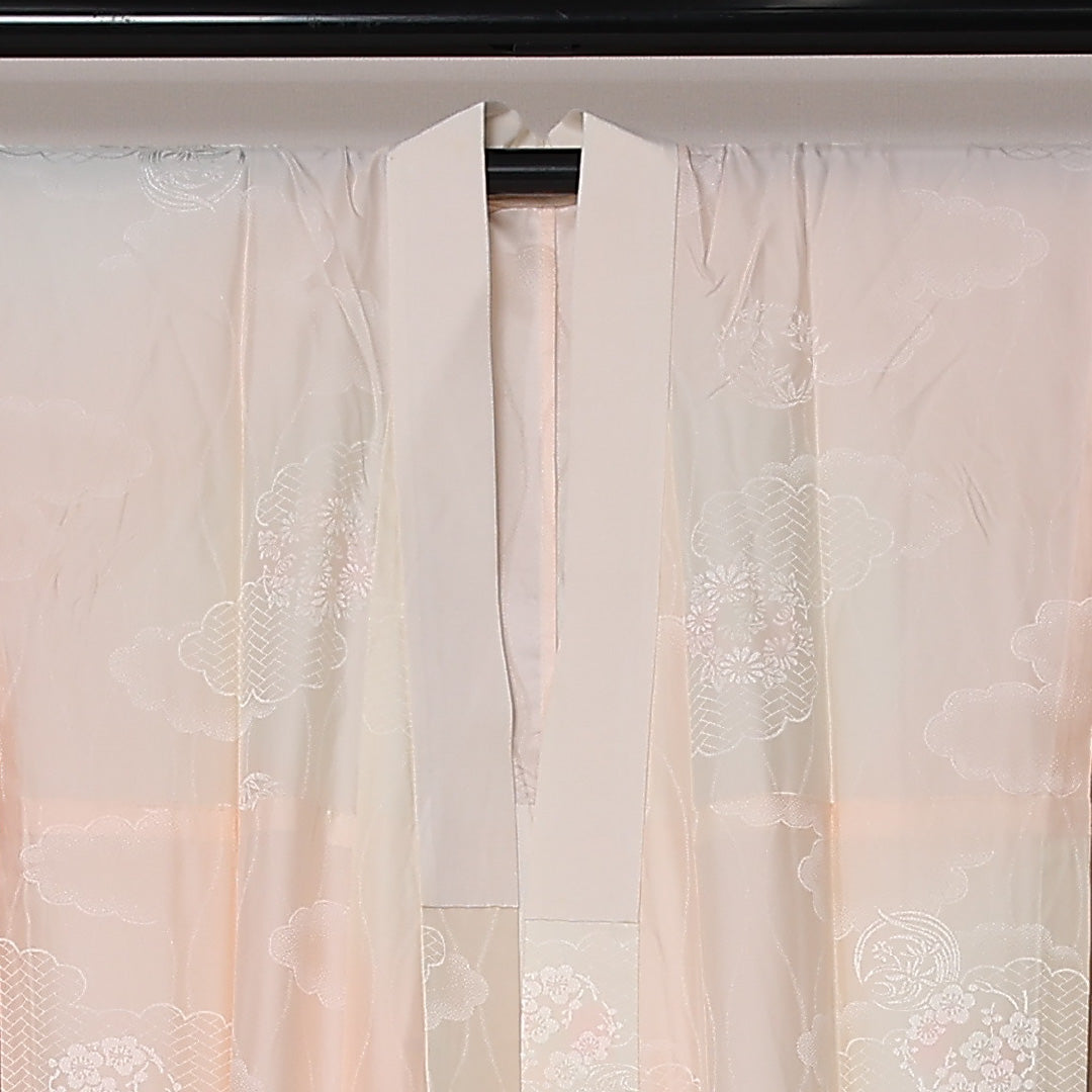 長襦袢 無双袖 身丈133cm 裄丈66cm 正絹 Sランク XLサイズ 居敷当て 梅 ピンク系 RP 1239-12677