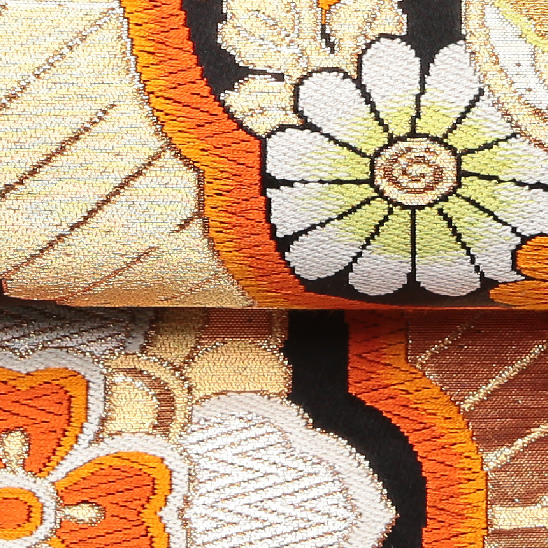 袋帯 帯丈422cm 正絹 六通 フォーマル 唐織 宝相華 若松 黒系 1243-01274