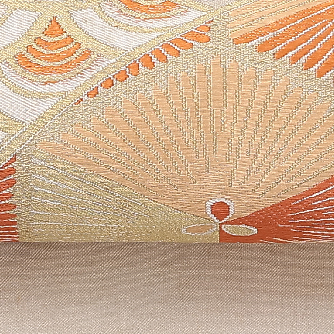 アンティーク 丸帯 帯丈400cm 正絹 全通 七宝 古典柄 クリーム系 1242-00894