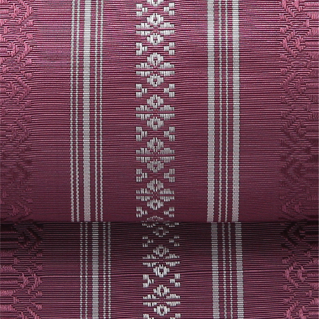 八寸名古屋帯 帯丈394cm インフォーマル 開き仕立て 全通 未仕立て 帯芯なし Sランク 正絹 本場筑前博多織 献上柄 ピンク系 1224-03886