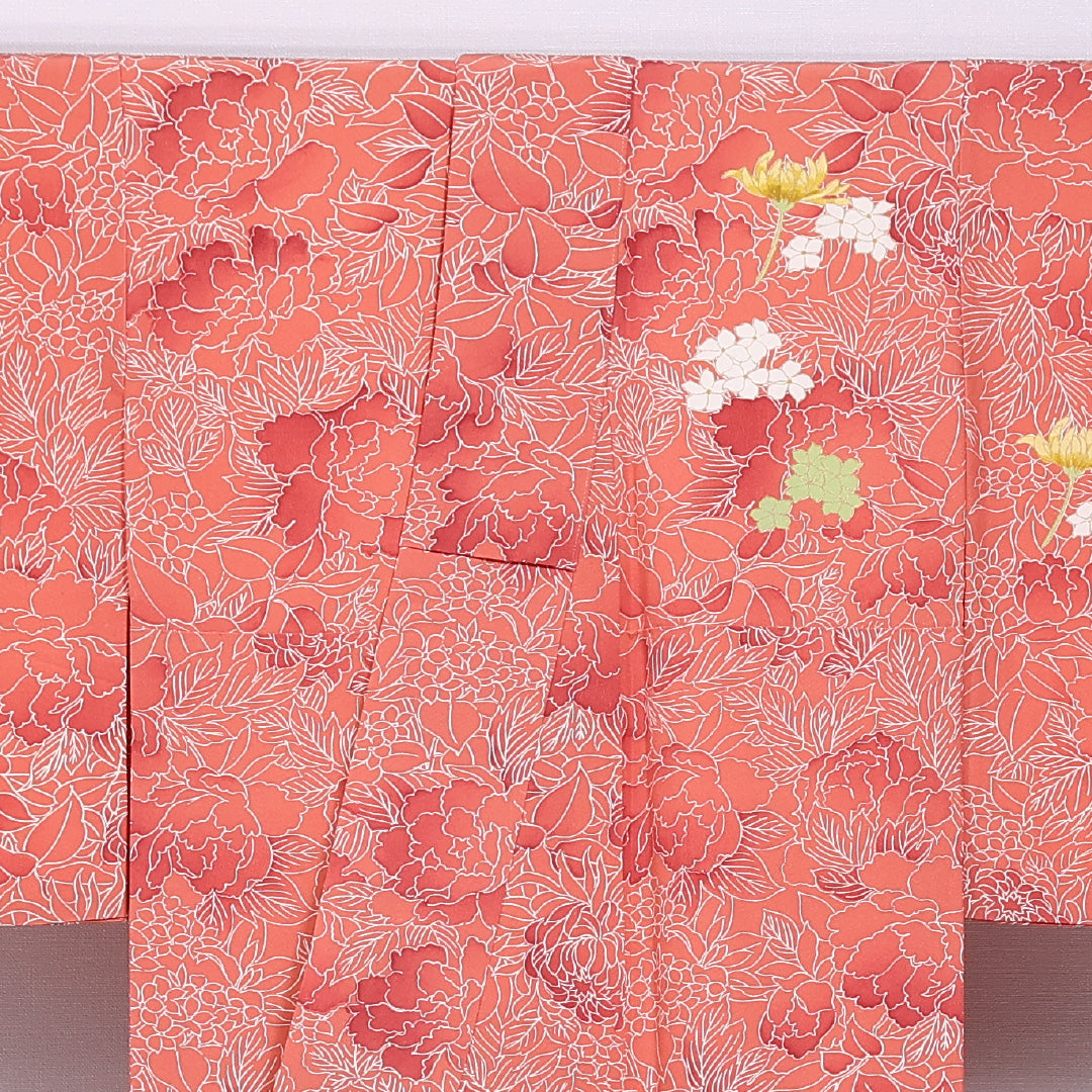 付下げ 袷 身丈155cm 裄丈62cm 正絹 Sランク インフォーマル 広衿 Mサイズ 紫陽花 朱系 RP 1218-11646