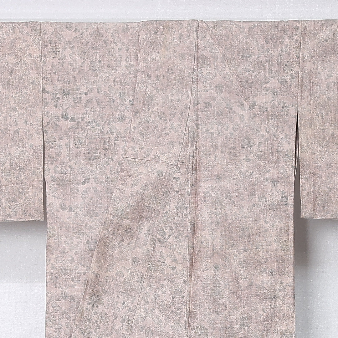 紬 単衣 身丈147cm 裄丈63cm 正絹 Sランク カジュアル 広衿 XSサイズ 唐華 染紬 茶系 RP 1223-12203