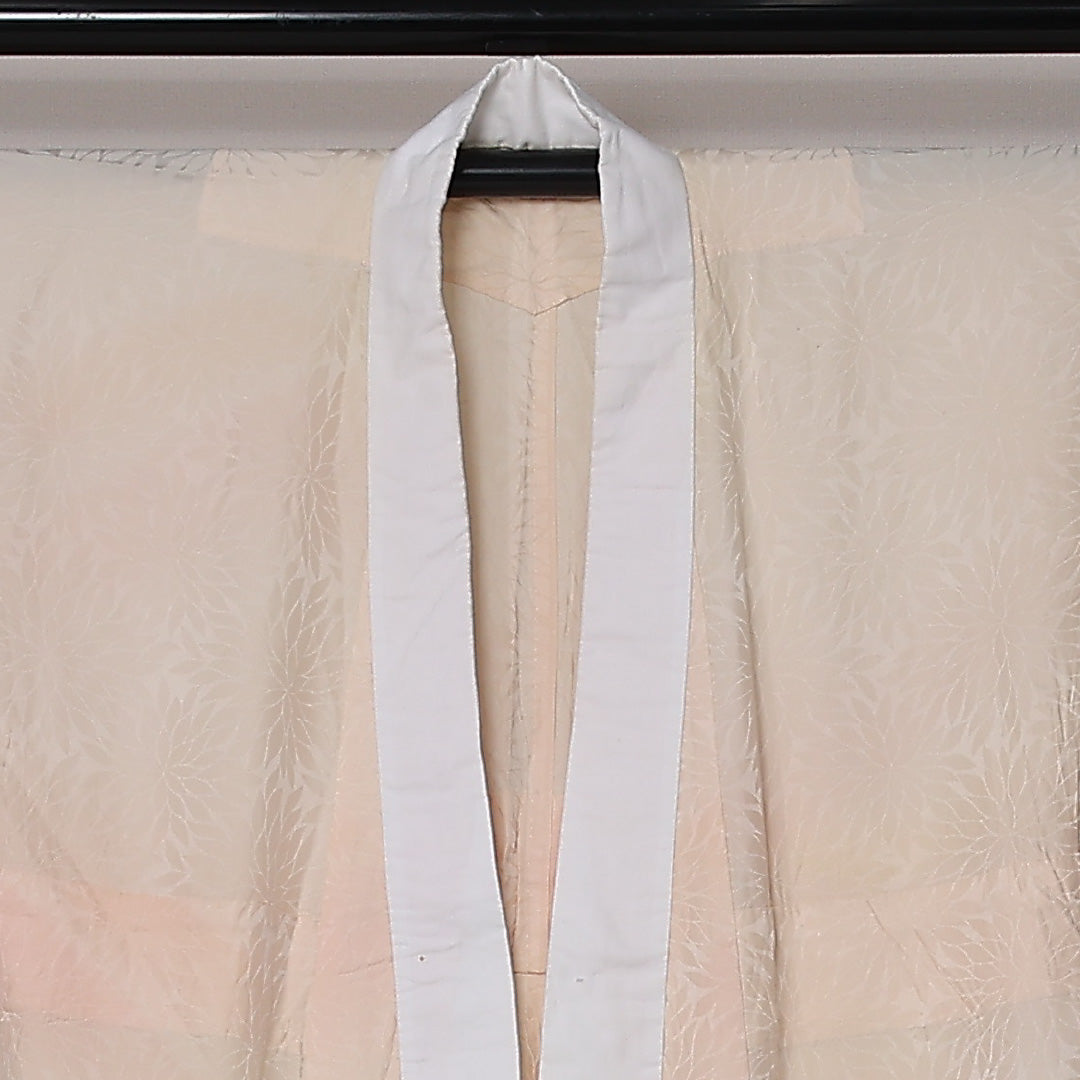長襦袢 無双袖 身丈124cm 裄丈66cm 正絹 Aランク Mサイズ 居敷当て 菊 ピンク系 RP 1239-12690