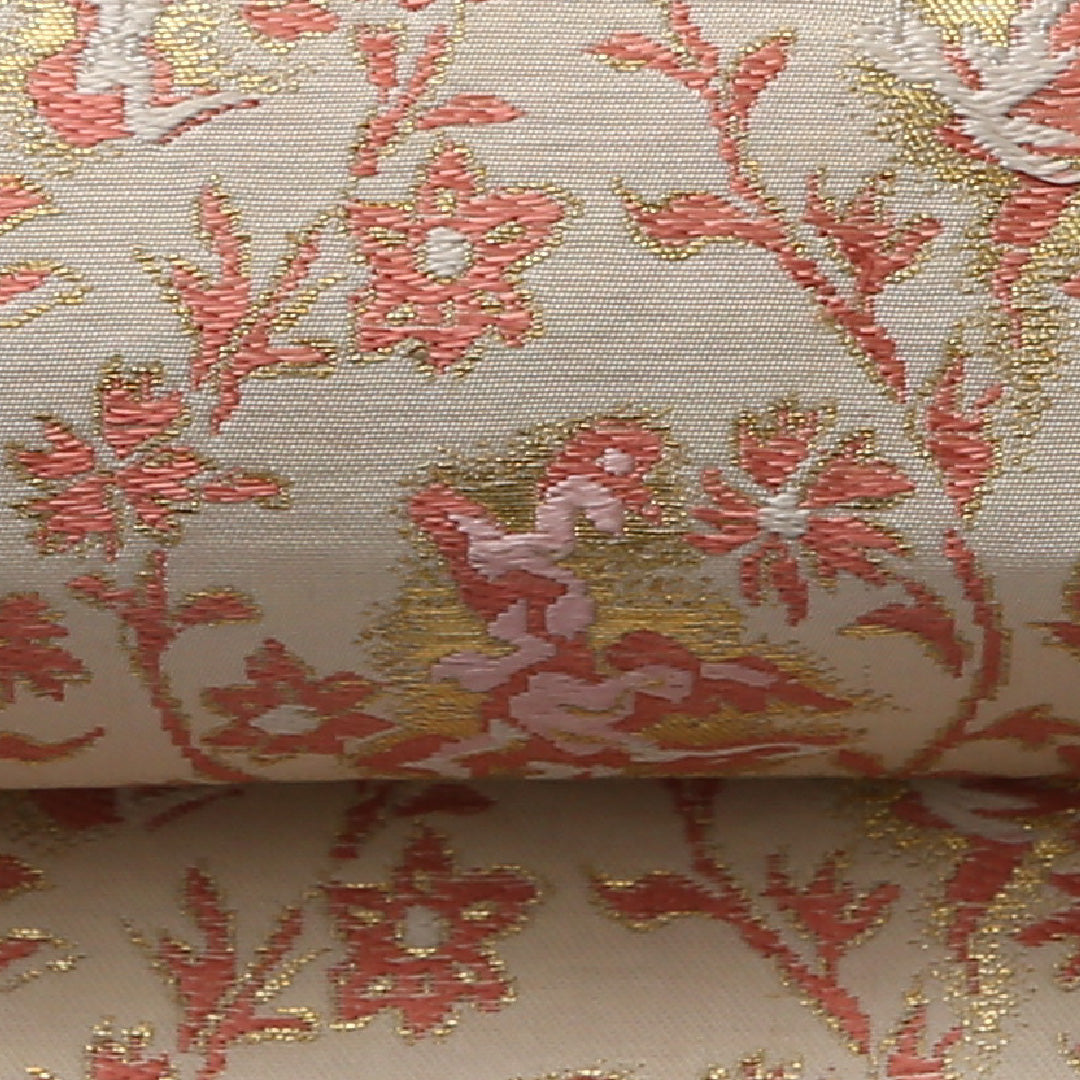 アンティーク 九寸名古屋帯 Aランク 帯丈326cm 正絹 六通 名古屋仕立て 織り 唐草華文 クリーム系 RP 1245-02517