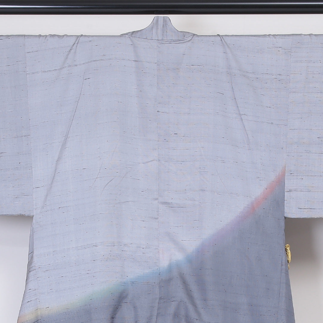 道中着 袷 身丈90cm 裄67.5cm 正絹 Aランク 紬 グレー系 1217-00562