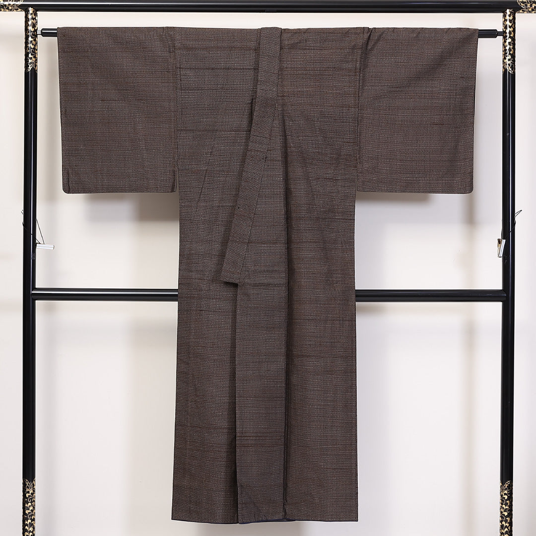 男着物 袷 身丈146cm 裄丈67cm 正絹 Aランク カジュアル 棒衿 Lサイズ 抽象柄 茶系 RP 1224-06235