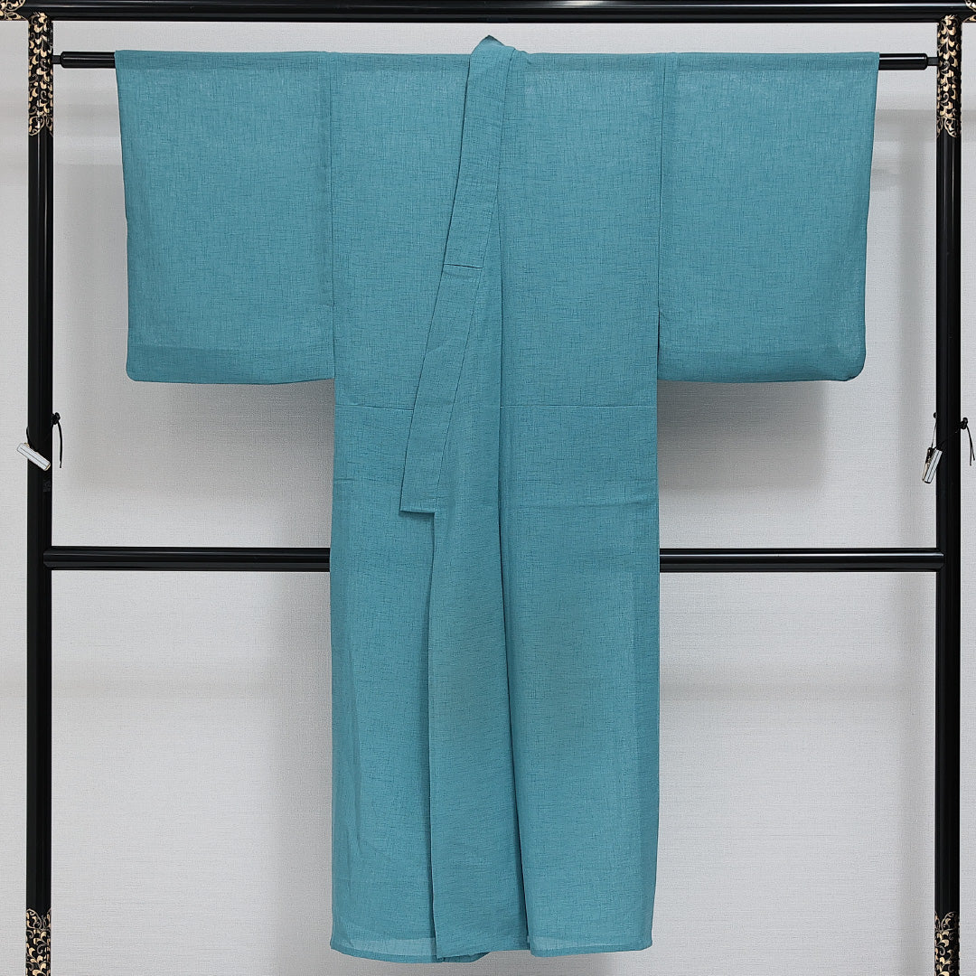 男着物 夏物 洗える着物 身丈138cm 裄丈63cm Bランク ポリエステル 棒衿 Sサイズ カジュアル 無地 上品 爽やか 水色系 1219-14290