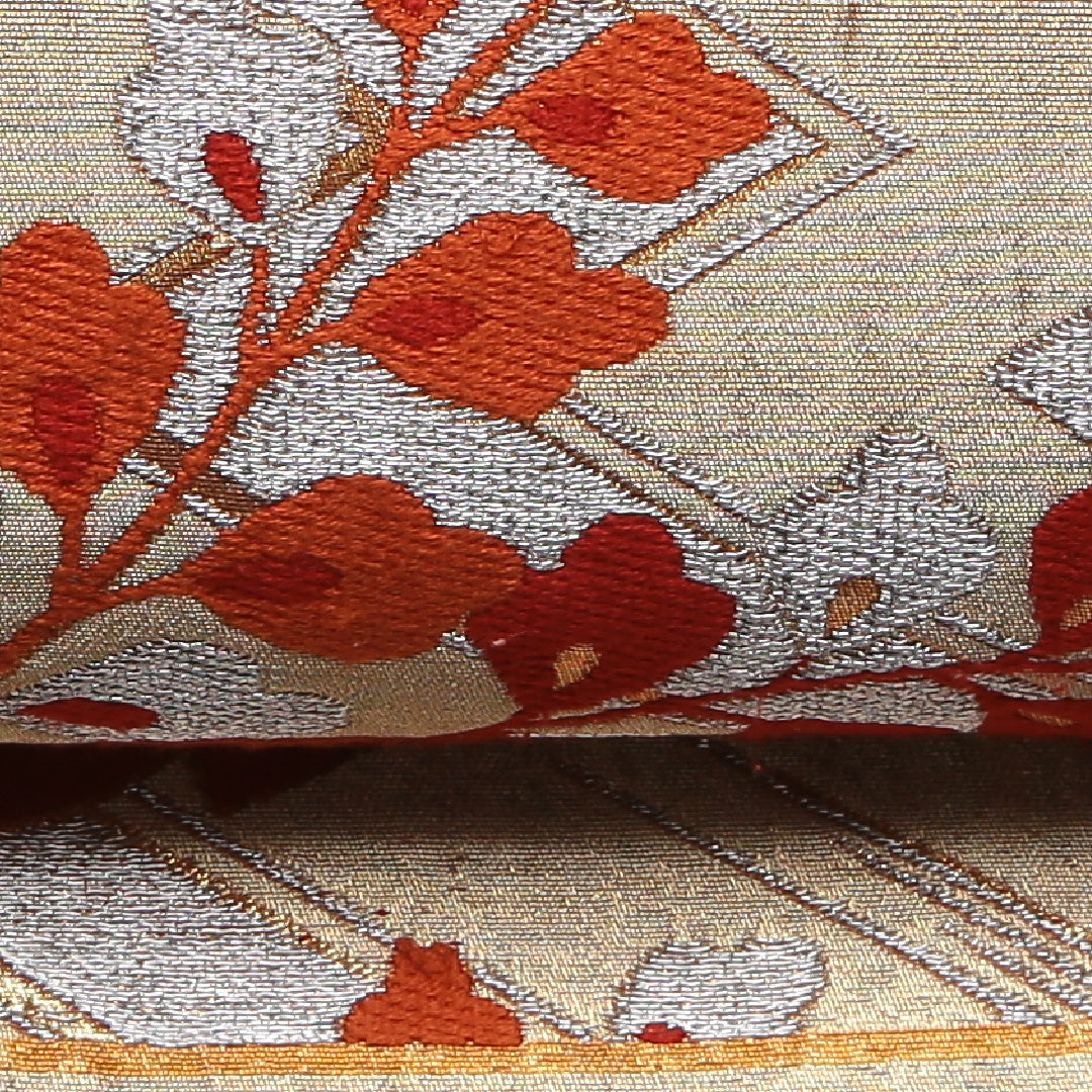 袋帯 帯丈412cm Aランク 全通 正絹 桐 松皮菱 フォーマル 朱系 1223-01403