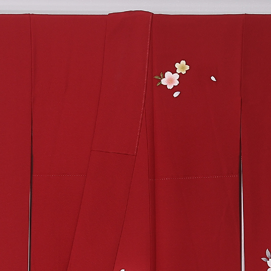 振袖 身丈160cm 裄丈66cm Sランク 正絹 袷 広衿 L 毬 桜 フォーマル 古典的 可愛らしい 赤系 1213-F0507