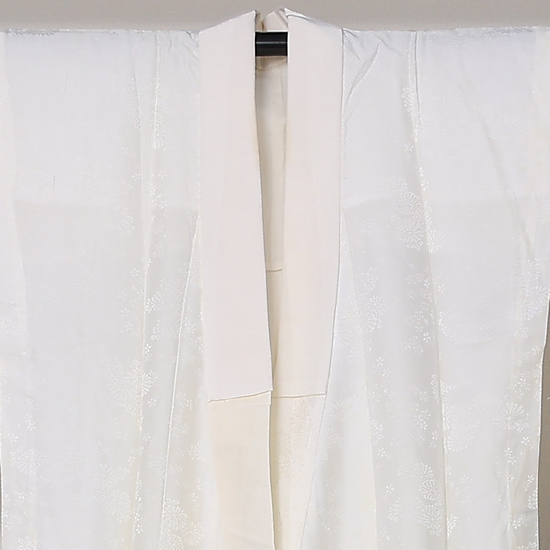 長襦袢 無双袖 身丈132cm 裄丈62cm 正絹 Cランク XLサイズ 菊 白系 LP 1239-12674