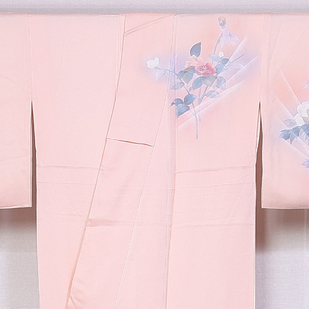 訪問着 身丈164cm 裄丈64cm L 正絹 Aランク 袷 広衿 刺繍 牡丹 椿 1212-10222