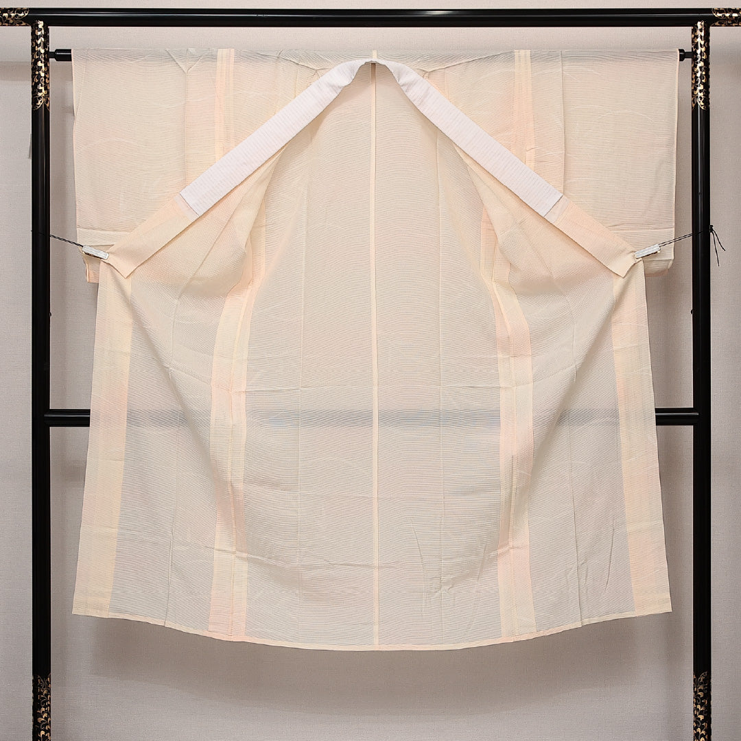 夏物 長襦袢 絽 身丈134cm 裄丈65cm 正絹 Sランク 紋意匠 (笹) XLサイズ クリーム系 RP 1239-14045