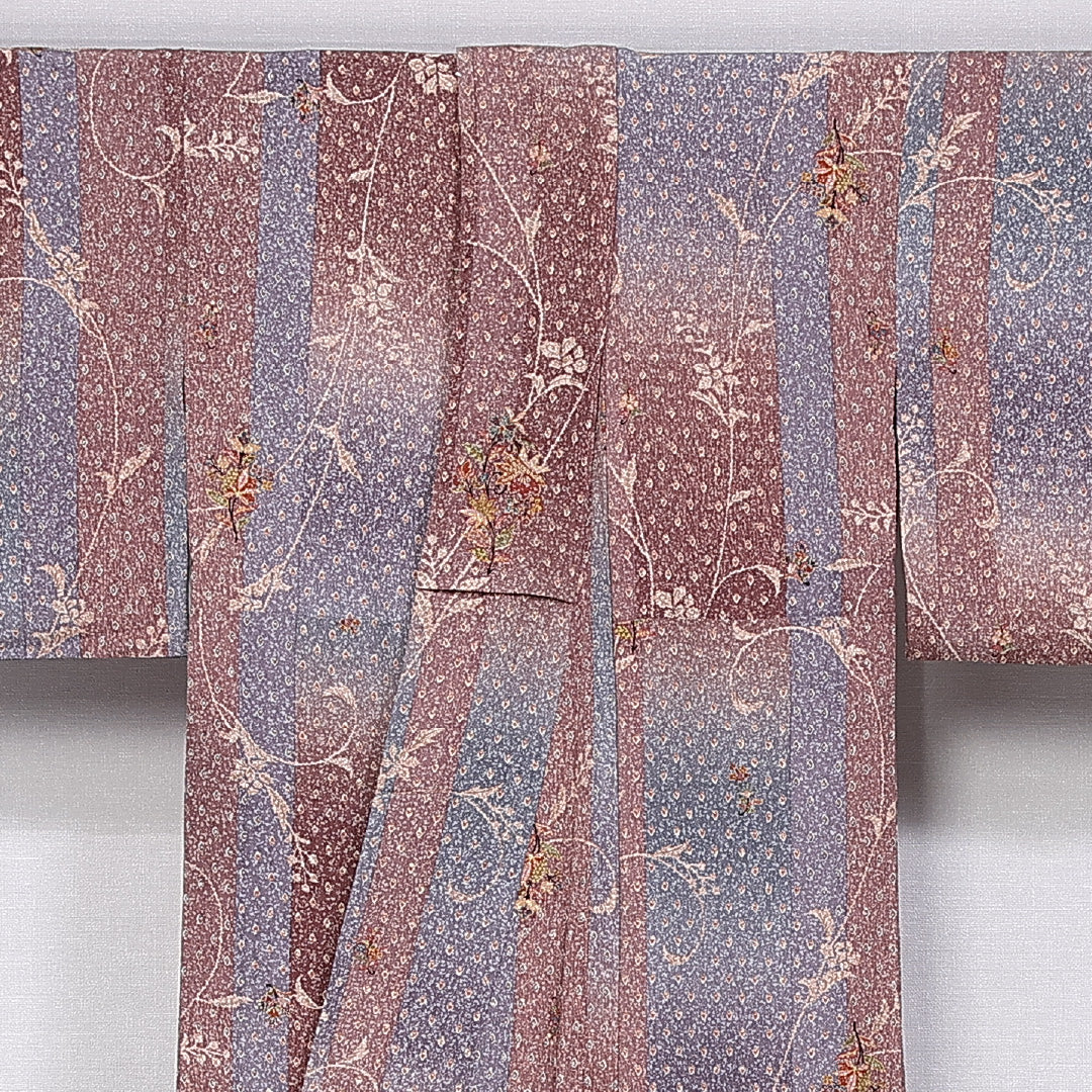 小紋 袷 身丈152cm 裄丈63cm 正絹 Sランク インフォーマル 広衿 Sサイズ たたき染め 唐華 桜 茶系 RP 1221-10981