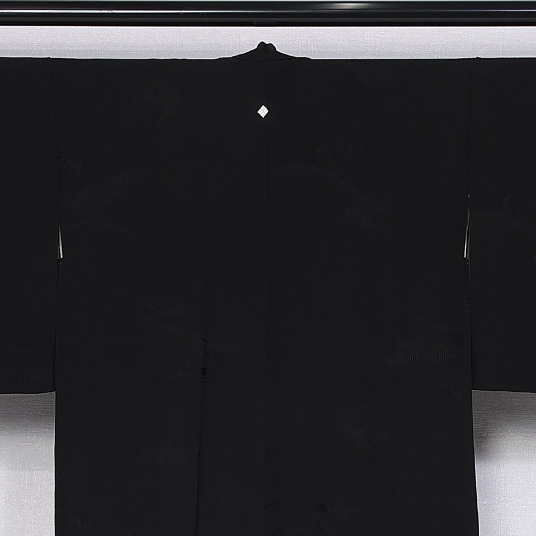 羽織 身丈81cm 裄丈64cm M 正絹 Aランク 袷 一つ紋 四ツ目菱 黒羽織 1217-10612