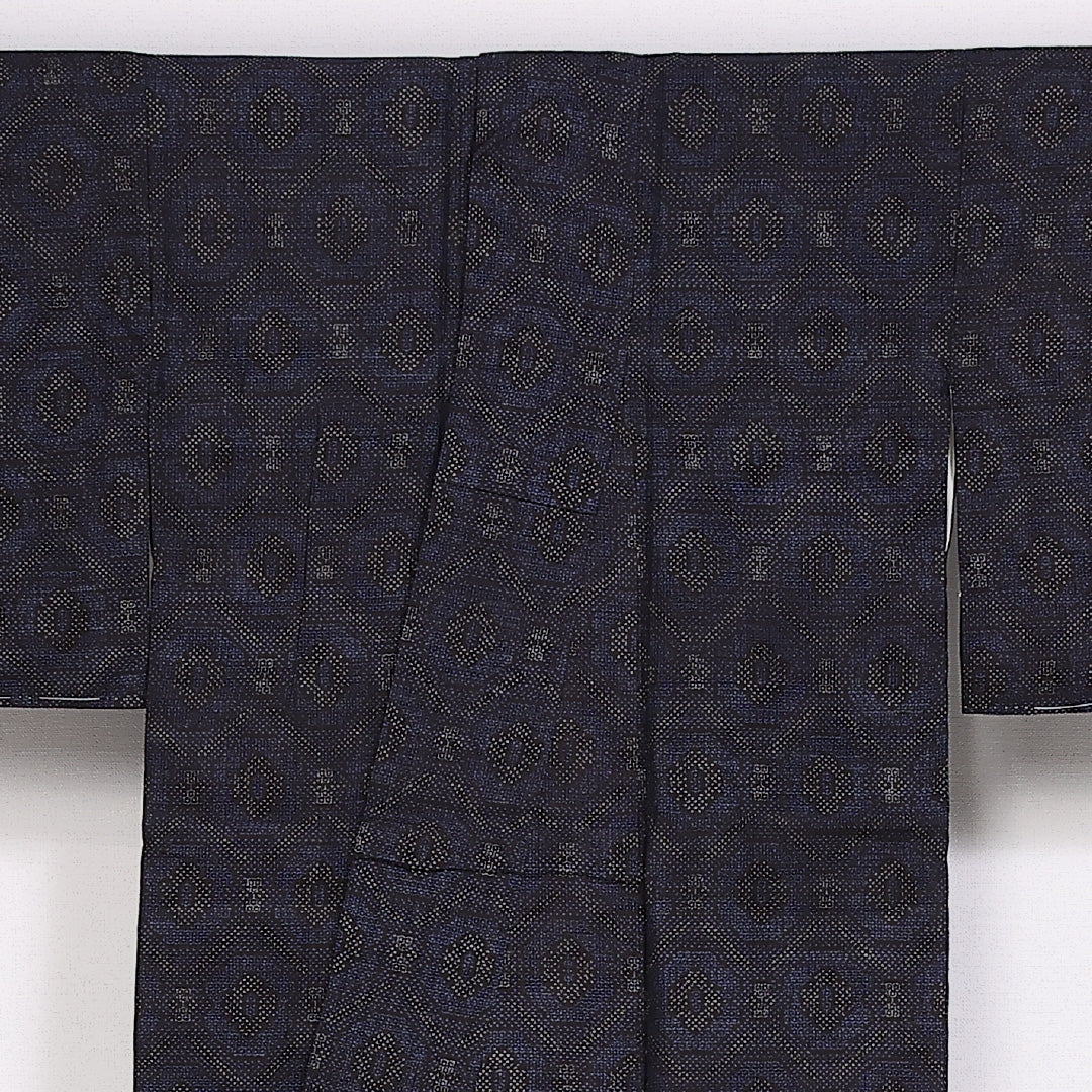 未使用品 紬 身丈158cm 裄丈63cm Sランク 袷 正絹 広衿 蜀江 しつけ糸 1216-10088