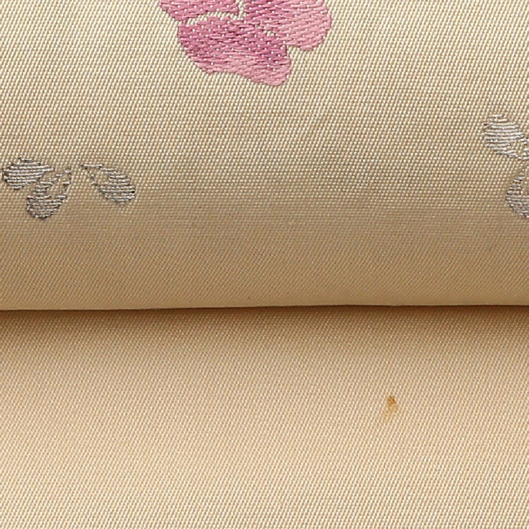 九寸名古屋帯 Cランク 帯丈346cm 正絹 ポイント柄 名古屋仕立て 織り インフォーマル 芙蓉 クリーム系・黄系 RP 1245-02456