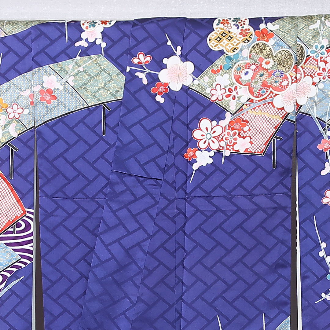 振袖 身丈174cm 裄丈70.5cm Sランク 正絹 袷 広衿 2XL 金駒刺繍 菊 松 フォーマル 古典的 華やか 青系 1213-F0473