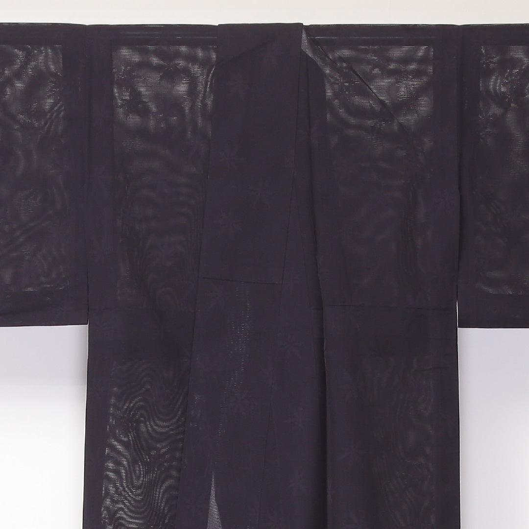 色無地 夏物 紗 身丈162cm 裄丈62cm 正絹 Aランク Lサイズ 広衿 インフォーマル 紋意匠 紅葉 紫系 1214-05253