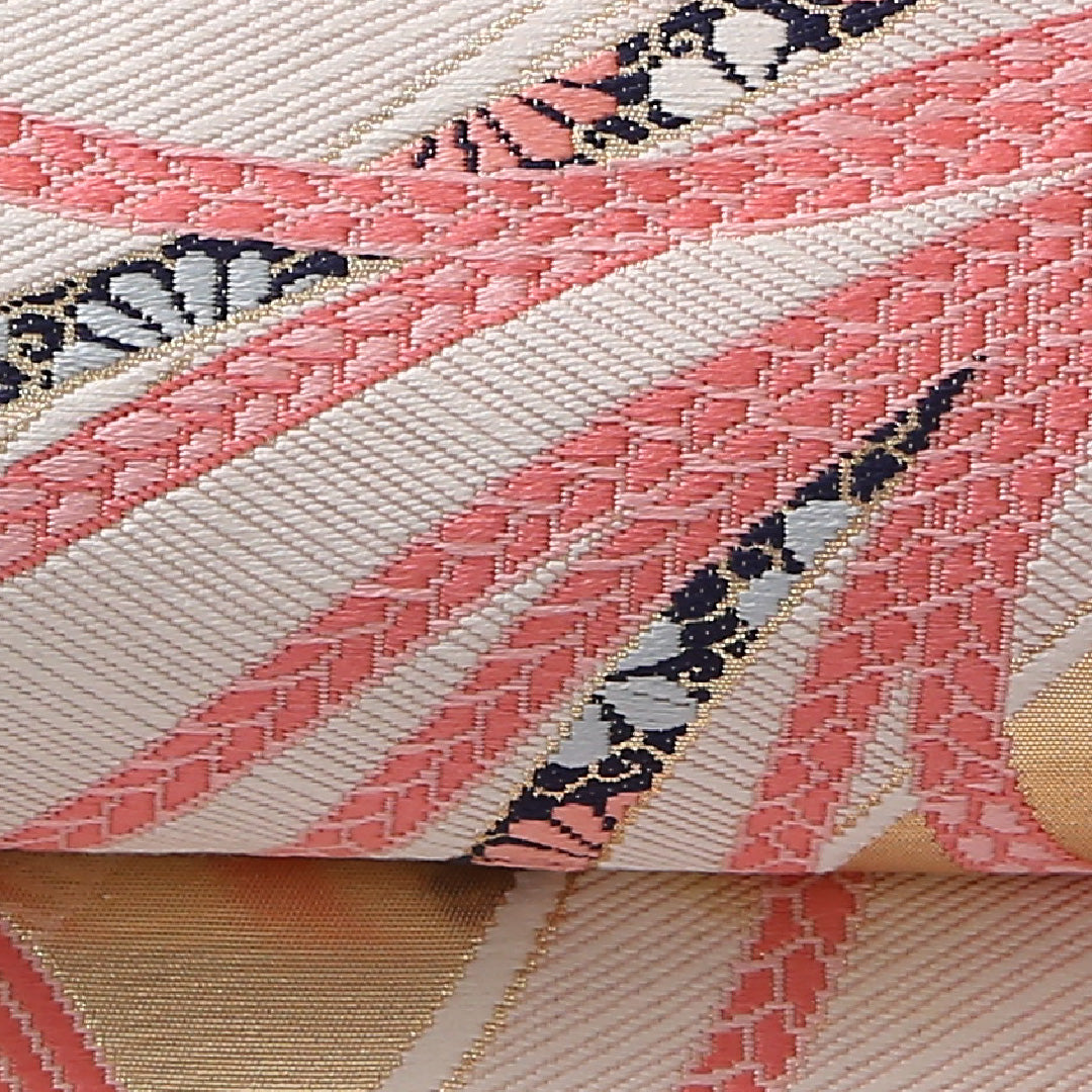 袋帯 帯丈424cm 正絹 六通 フォーマル 熨斗 組紐 ピンク系 1243-01692