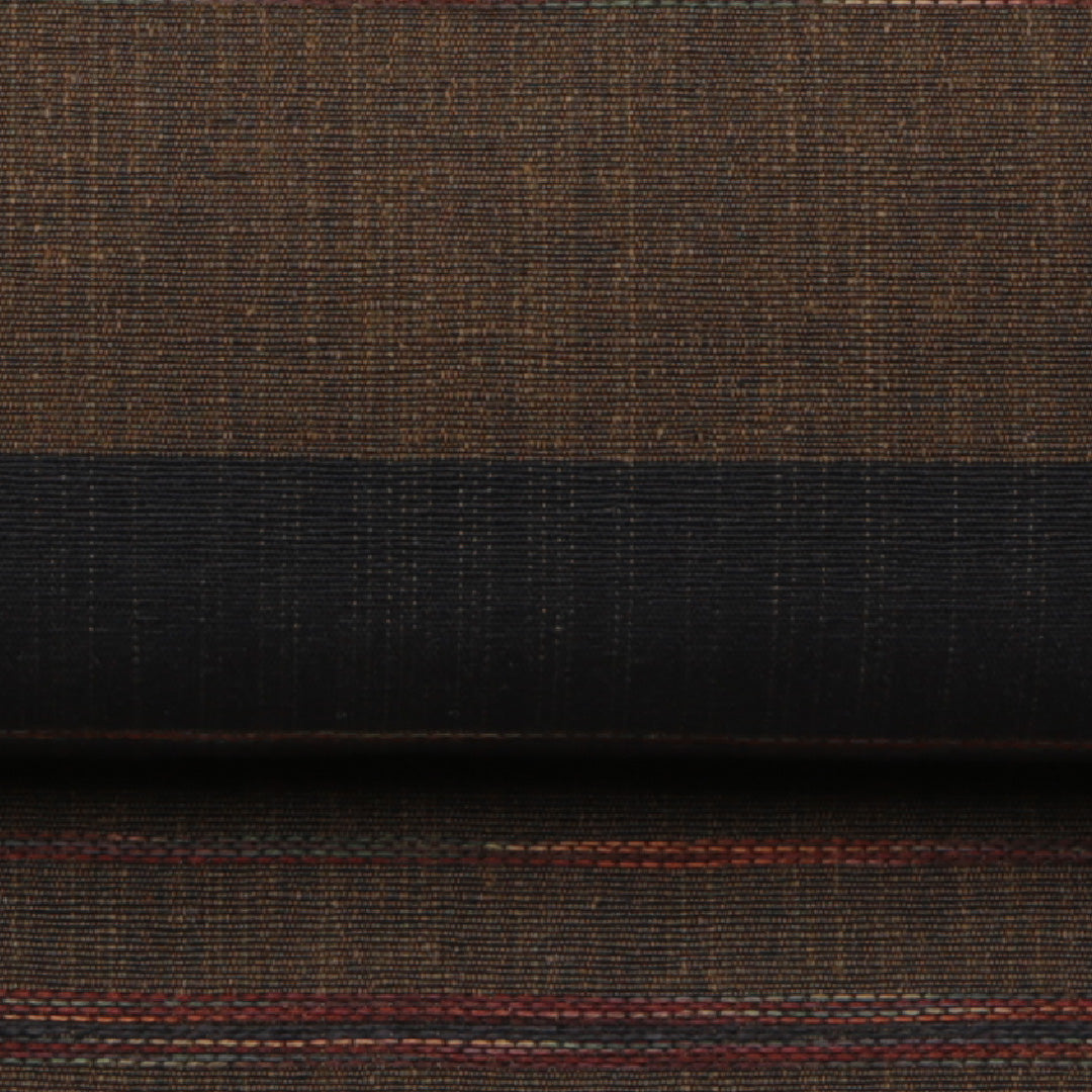 未使用品 袋帯 帯丈432cm 全通 縞 紬 リバーシブル カジュアル 紺系 正絹 Sランク 1223-01113