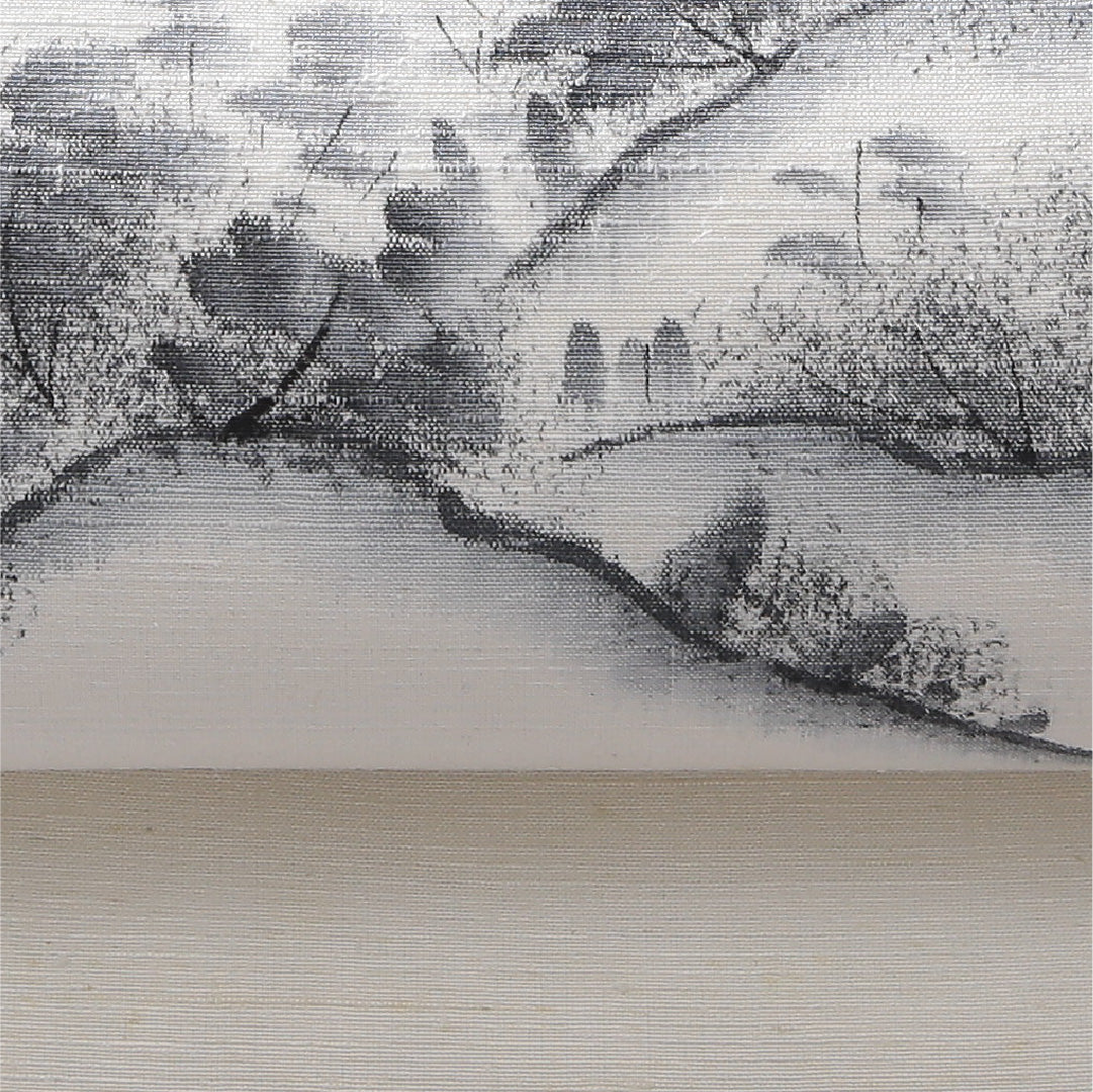 九寸名古屋帯(紬) 帯丈362cm カジュアル 開き仕立て ポイント柄 Bランク 正絹 風景柄 クリーム系 白系 1224-03934