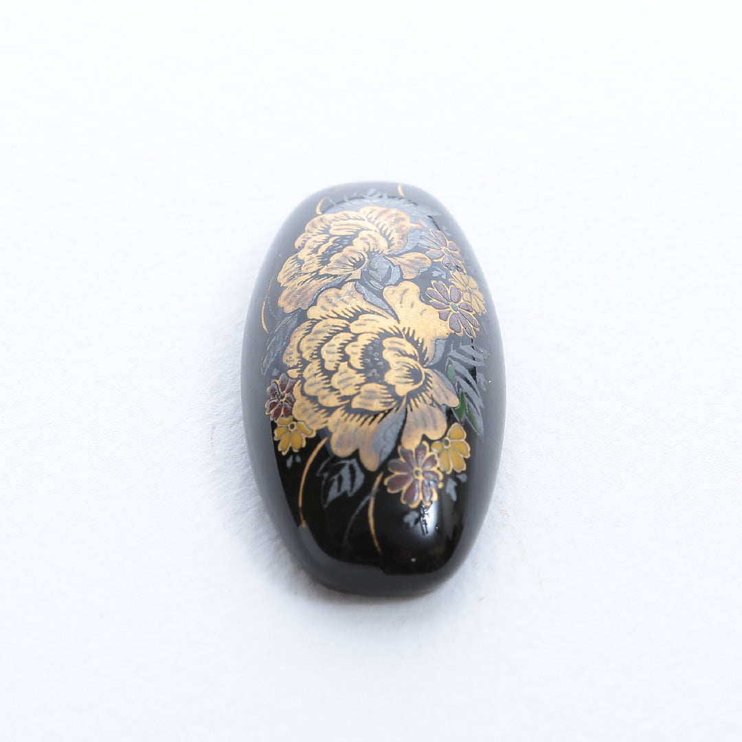 帯留め Aランク 牡丹 漆 黒系 1231-000141
