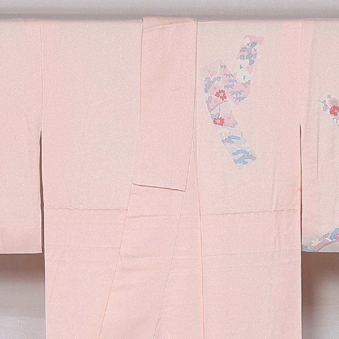 訪問着 身丈152cm 裄丈63cm Bランク S 正絹 袷 広衿 青海波 紅葉 松 光悦垣 セミフォーマル ピンク系 1212-12026
