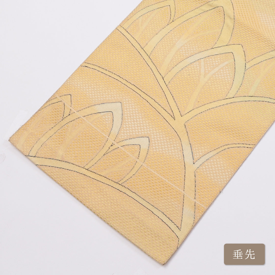 八寸名古屋帯 Cランク 帯丈277cm 正絹 六通 松葉仕立て 織り カジュアル 植物柄 黄系 LP 1245-00885
