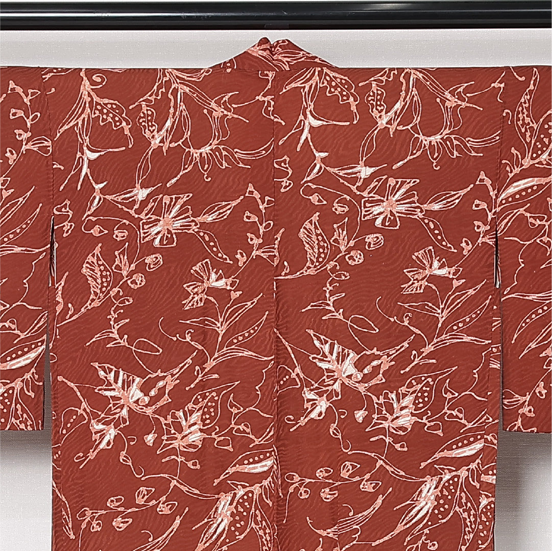 羽織 袷 身丈86cm 裄丈63cm 正絹 Cランク カジュアル Sサイズ 植物柄 茶系 HP 1232-12782