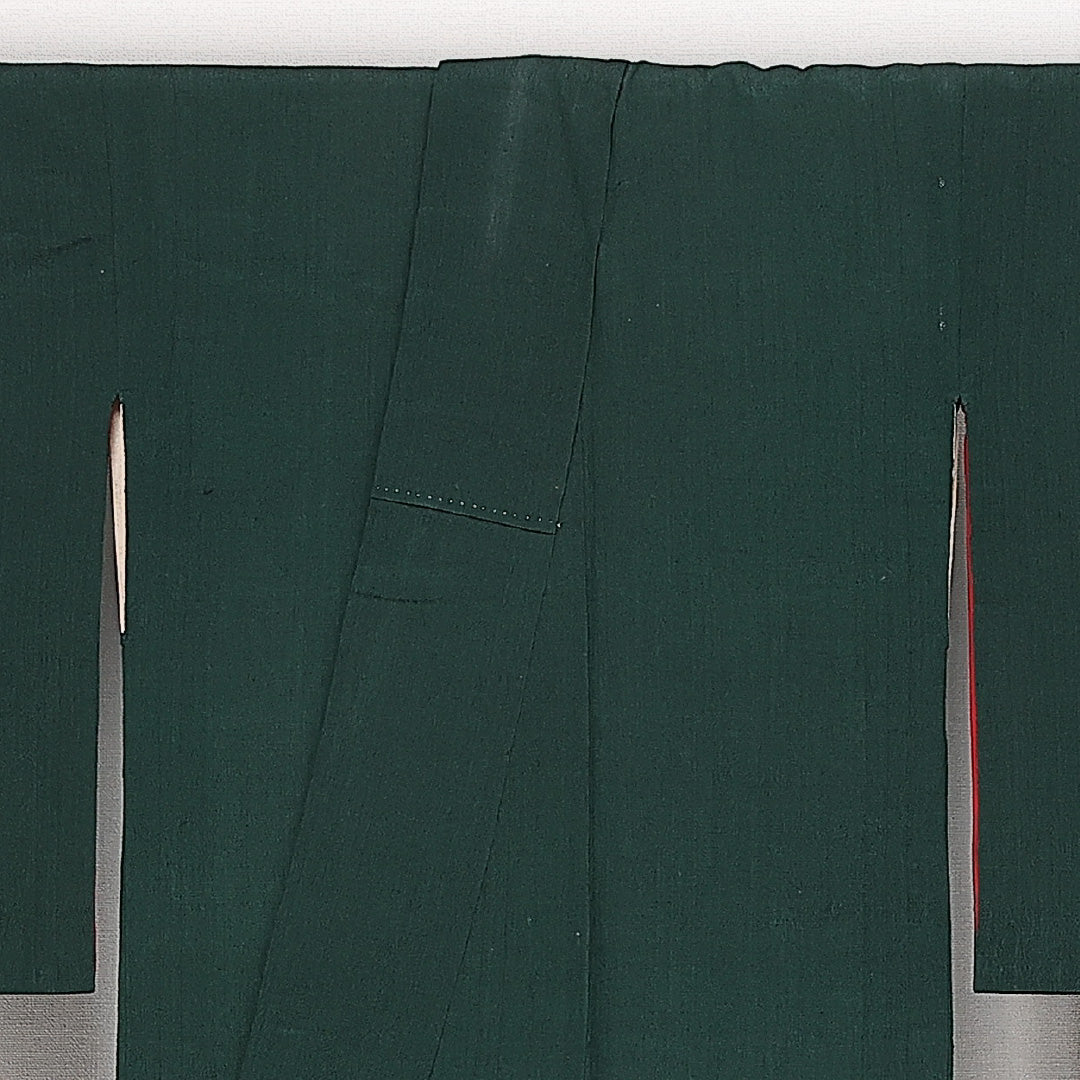 アンティーク 紬 袷 身丈147cm 裄丈60cm 正絹 Bランク 広衿 XSサイズ 無地 緑系 RP 1223-13645