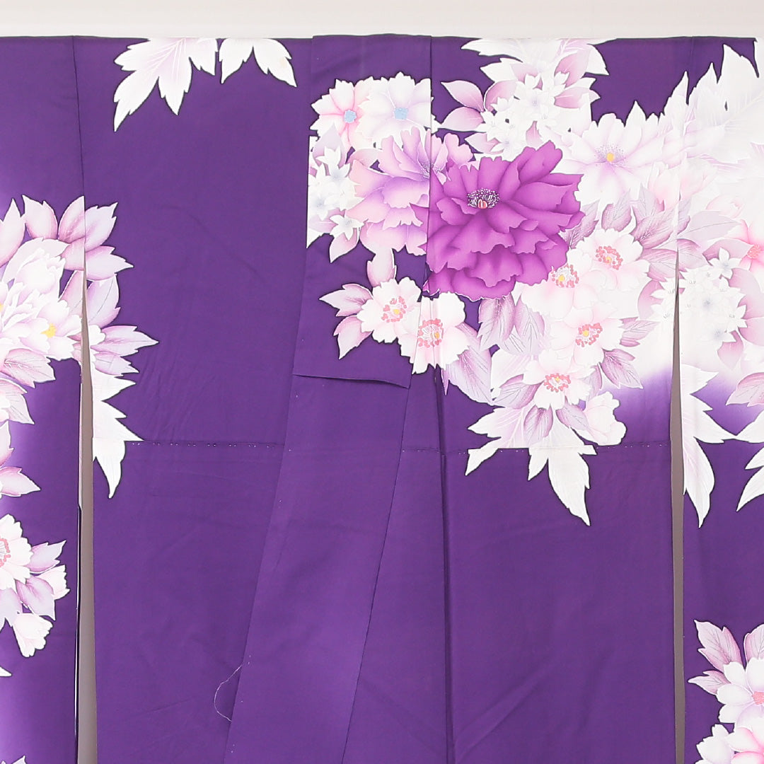 振袖 身丈171cm 裄丈68cm Bランク 袷 正絹 広衿 銀彩 牡丹 桜 1213-F0060