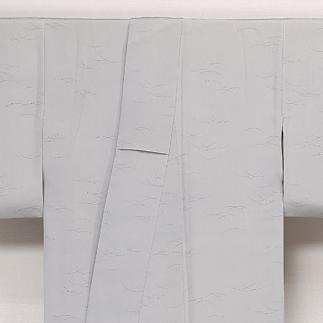 小紋 袷 身丈159cm 裄丈63cm 正絹 Aランク インフォーマル 広衿 Mサイズ 露芝草 グレー系 RP 1221-13334