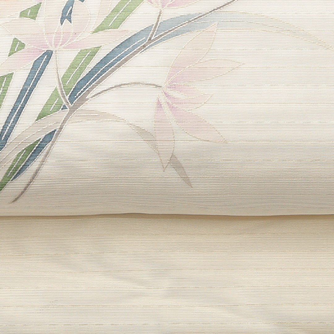 夏物 名古屋帯 ポイント柄 帯丈380cm カジュアル Sランク 正絹 絽 綴れ織 花柄 白系 1224-01988