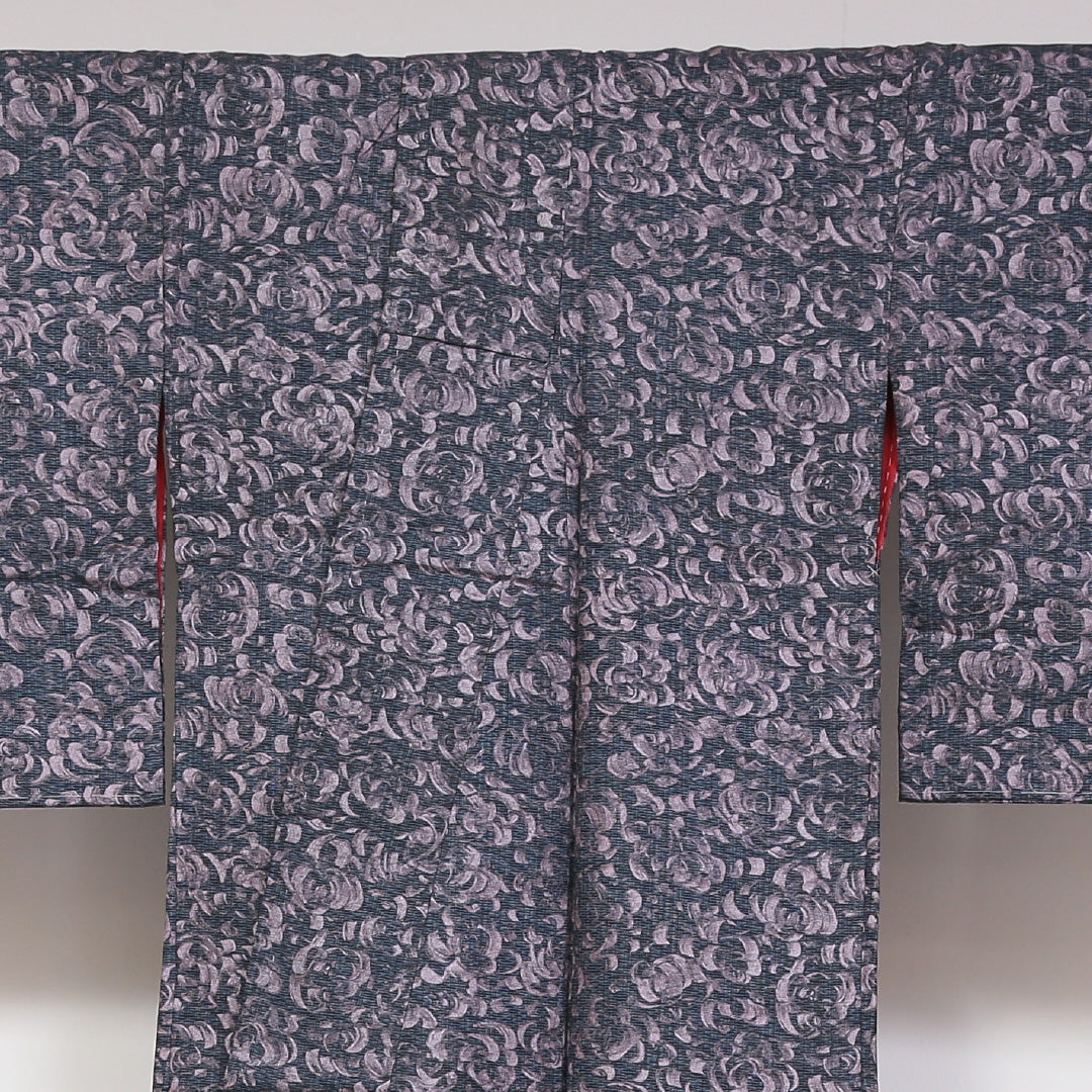 アンティーク 洗える着物 木綿の小紋 袷 身丈146cm 裄丈61cm 木綿 Aランク 広衿 XSサイズ 創作柄 グレー系 SR 1221-01757