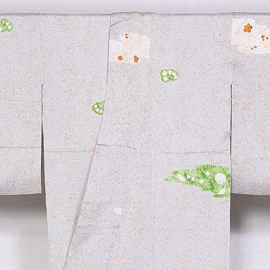 小紋 身丈158.5cm 裄丈63cm Aランク 袷 正絹 広衿 刺繡 部分絞り 紅葉 1215-10172