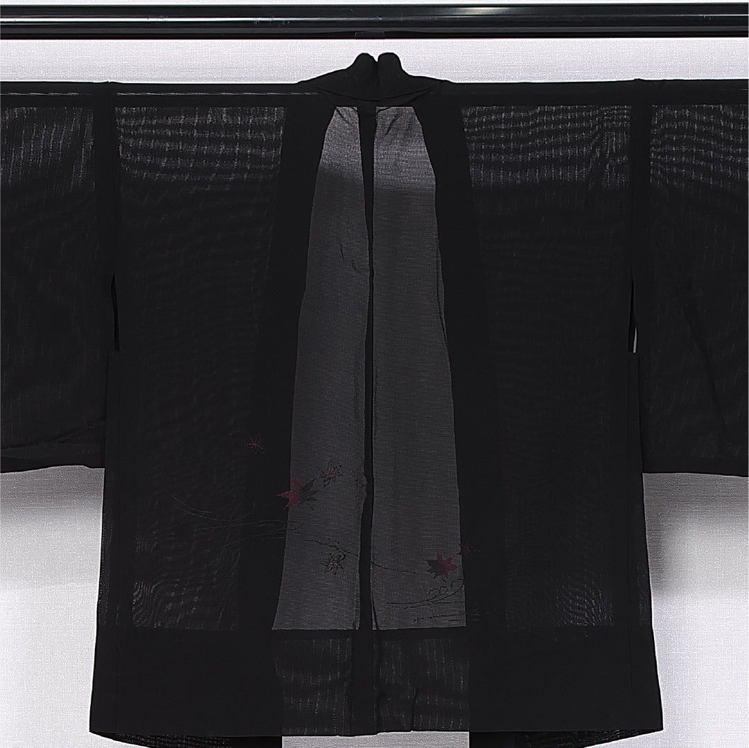 夏物 黒羽織 絽 身丈73cm 裄丈60cm 正絹 Sランク インフォーマル Sサイズ 絵羽羽織 楓 黒系 M4 1233-11158