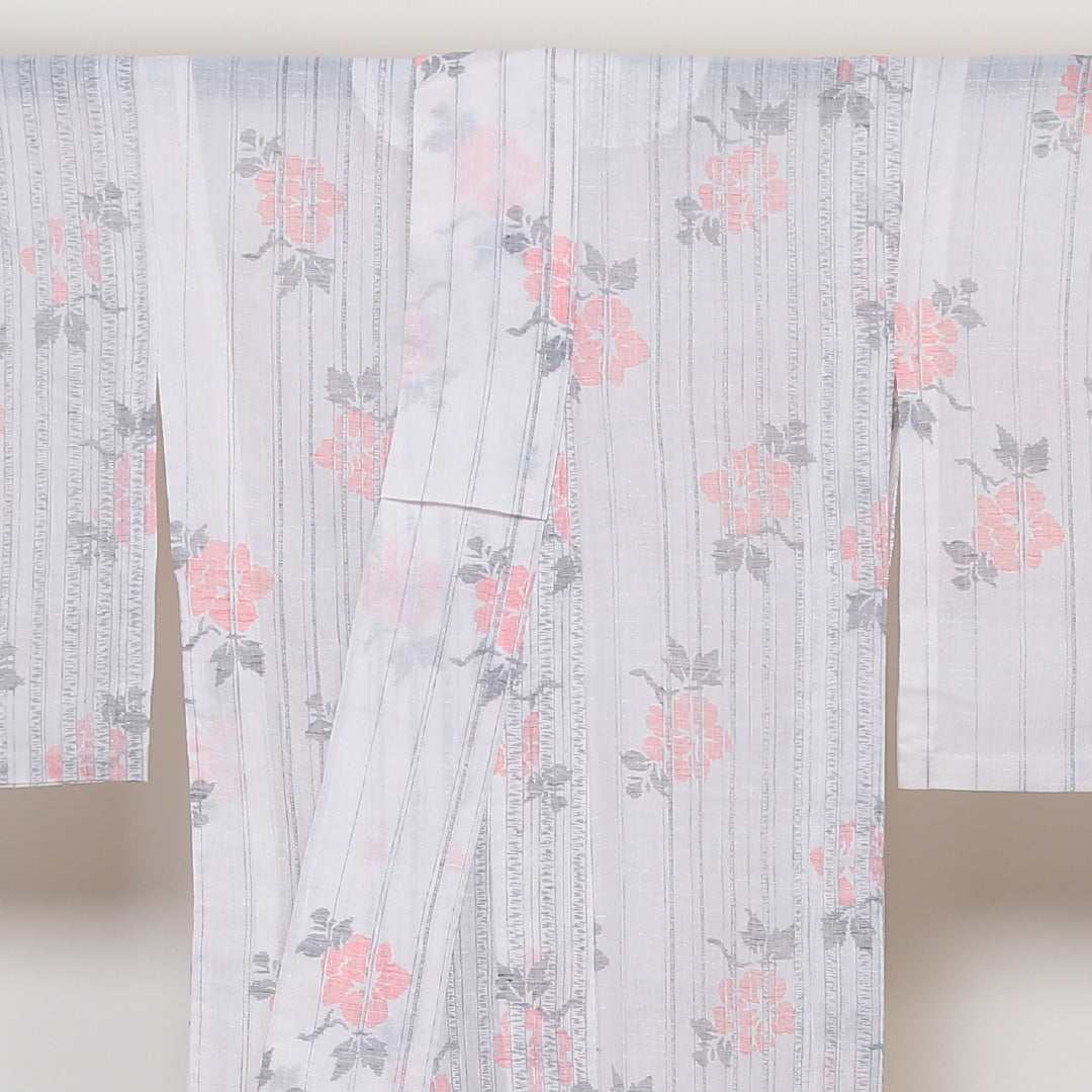 紬 夏紬 身丈152cm 裄63cm 麻 白系 Sランク 1216-00480-2211 1216-00480