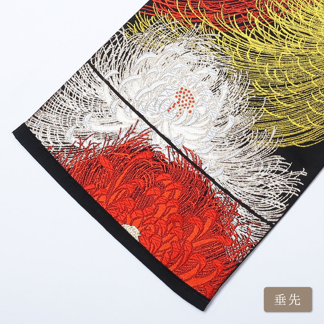 袋帯 帯丈424cm 六通 仕立て上がり フォーマル Sランク 菊 金糸 銀糸 黒系 122300607210